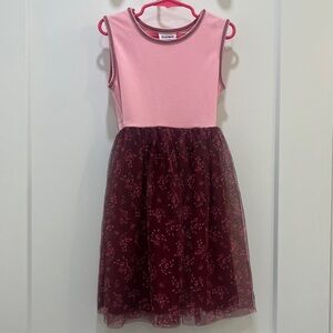 Blueberi Boulevard Kids Dress w/ Pink Top and 3 Layer Floral Burgundy Bottom, 6X